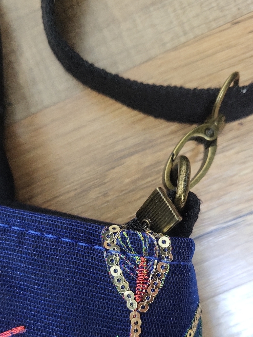 Blue Sequin Peacock Lightweight Handle & Removable Crossbody Strap Bag - Picture 8 of 15